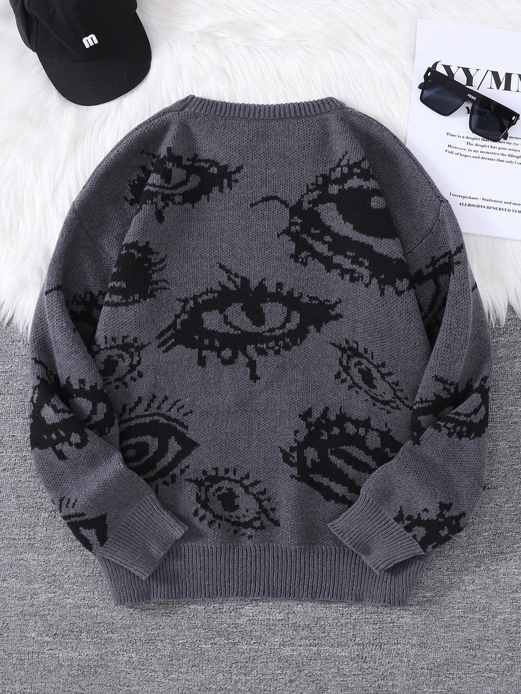 Nuevo Jersey Popular de otoño e invierno con diseño de Jacquard de ojos abstractos, suéter informal de punto con cuello redondo para hombre