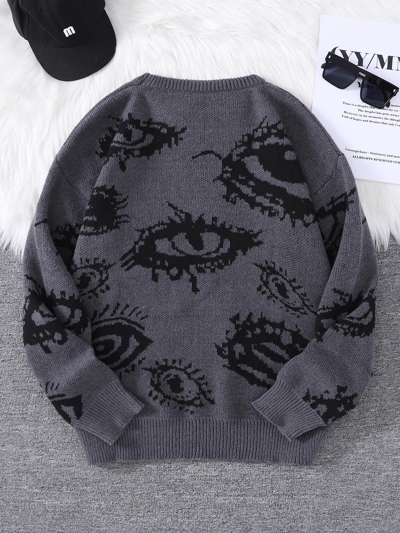 Nuevo Jersey Popular de otoño e invierno con diseño de Jacquard de ojos abstractos, suéter informal de punto con cuello redondo para hombre