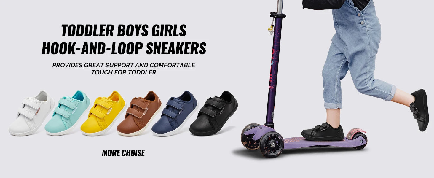 Zapatillas Descalzas para Niños HOBIBEAR |   Cierre de Gancho y Bucle |   Zapatos de punta ancha |   Zapatillas Deportivas Minimalistas Ligeras de Cuero Sintético