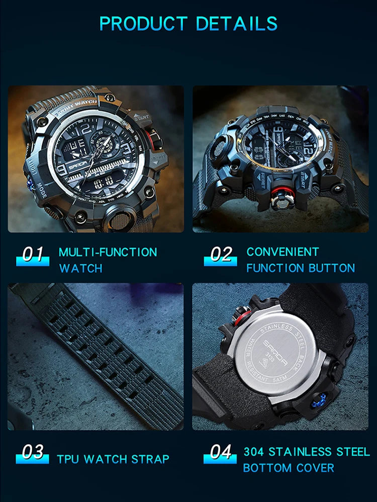 Reloj Digital LED Deportivo SANDA Multifunción para Hombre