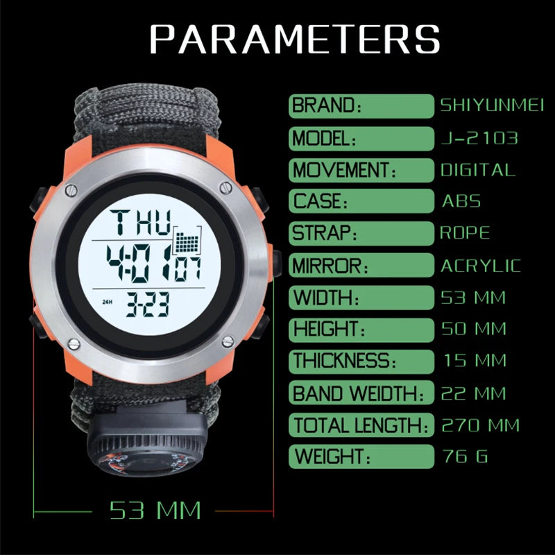Reloj Digital Deportivo SHIYUNME con Brújula, Termómetro y LED Militar