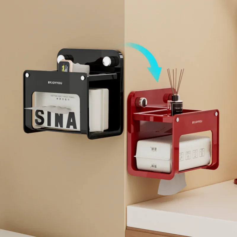 Portarrollos de Papel Higiénico con Ventosa, Montado en la Pared, Impermeable, de Plástico Resistente, Sin Perforaciones, Organizador de Baño, Caja para Toallitas Húmedas