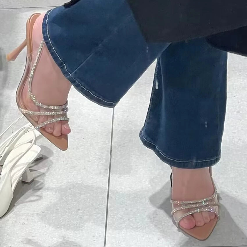 Sandalias Slingback con Strass y Tacón de Aguja para Mujer