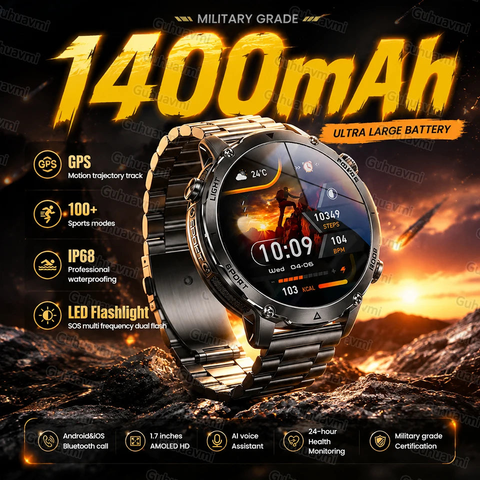 Reloj Inteligente Militar GPS Linterna SOS