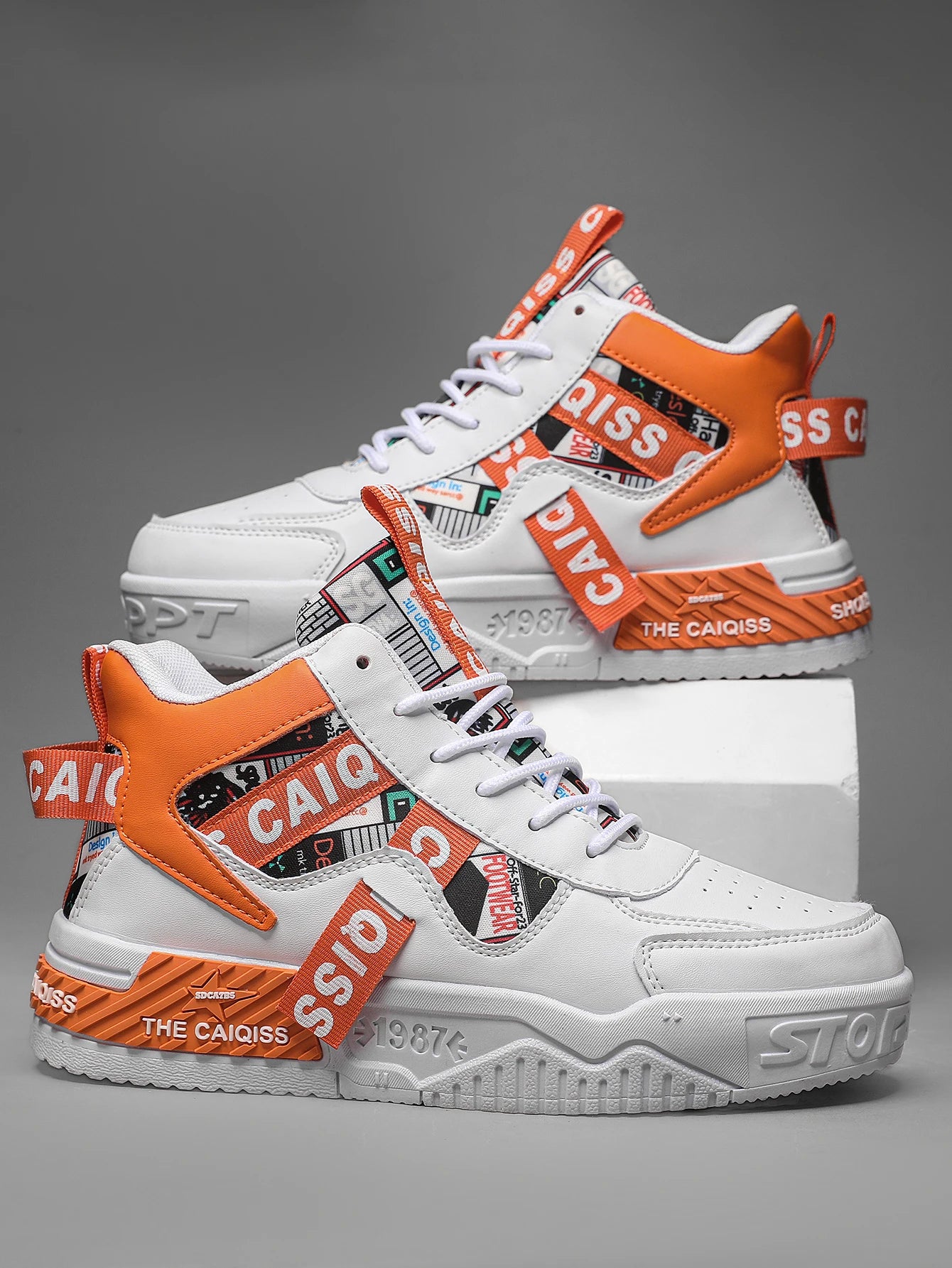 Zapatillas de plataforma con grafiti para hombre, estilo urbano, con cordones
