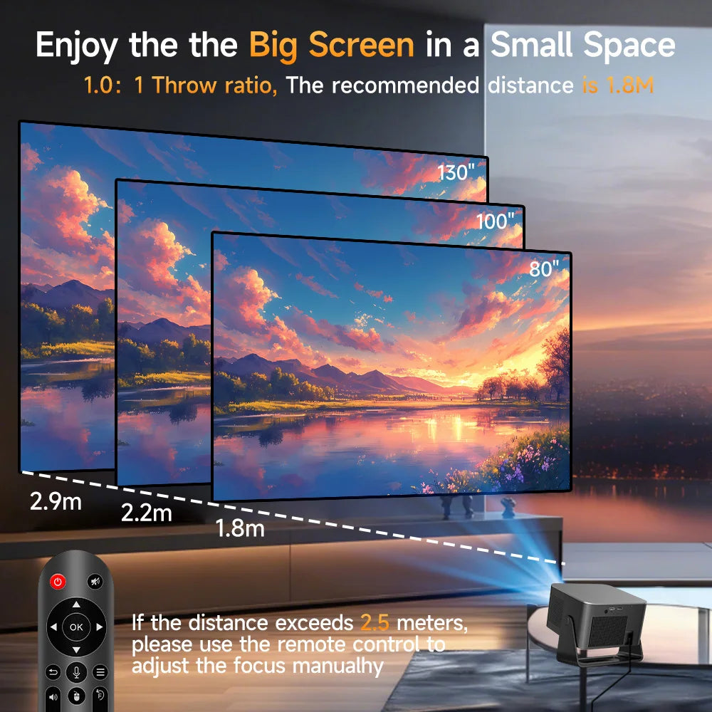 Proyector Magcubic Android 14, 900 ANSI, Enfoque Automático, 8K Nativo, 1080P, con Wifi 6, BT 5.4, HY350Max, para Películas, Uso en Exteriores, Proyección Multiángulo