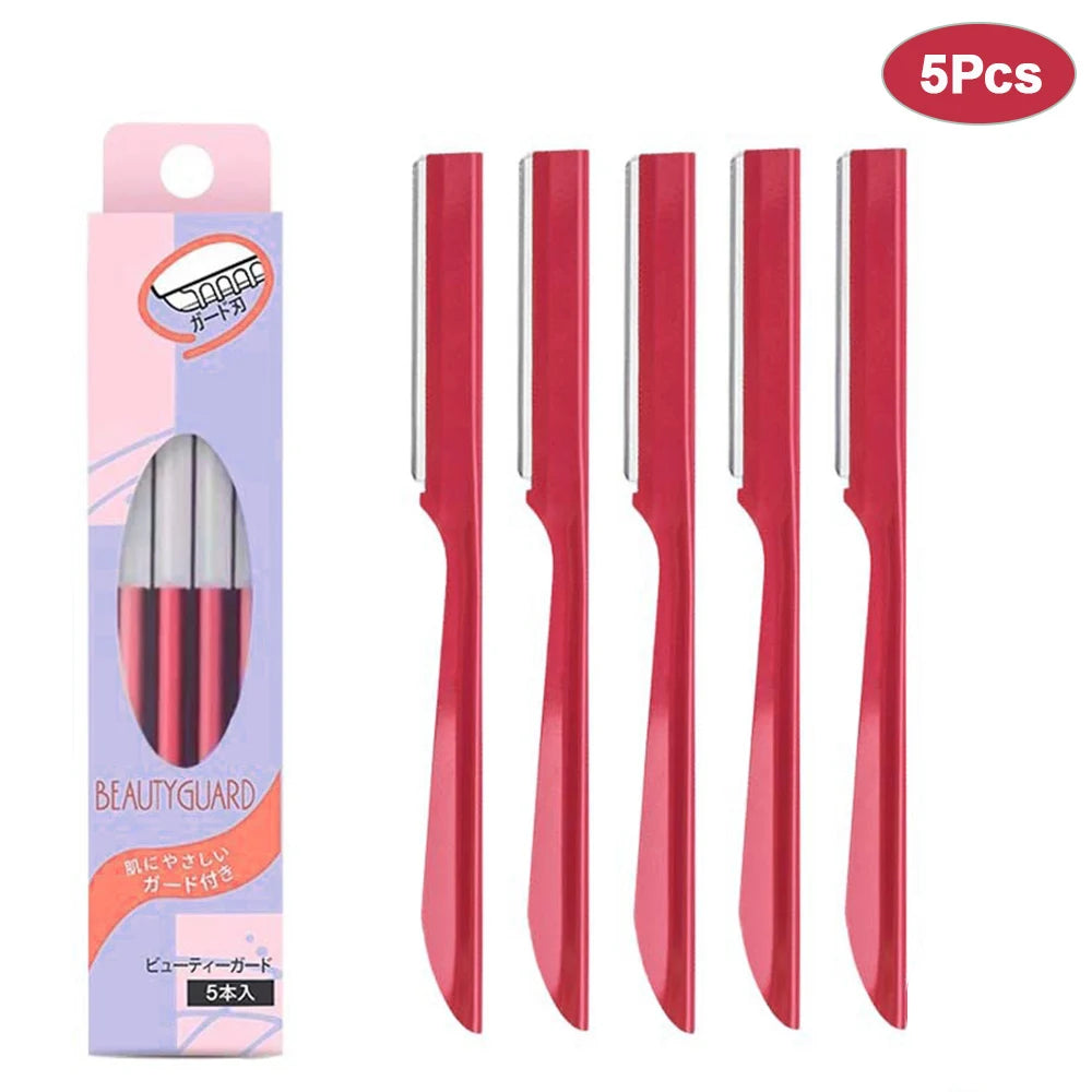 Juego de maquinillas de afeitar para cejas para mujer, utensilio para eliminar el vello Facial con cubierta, maquillaje, belleza, cuchillas seguras, herramientas de recorte, 5 uds.