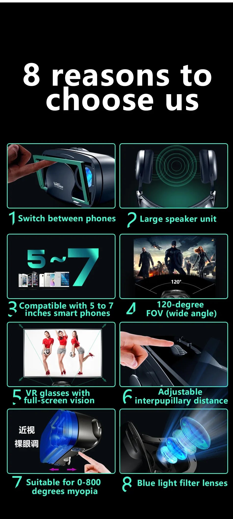 VRG Pro gafas de realidad Virtual VR dispositivos de auriculares Viar gafas de casco 3D lentes inteligentes para teléfono inteligente juego de teléfono móvil