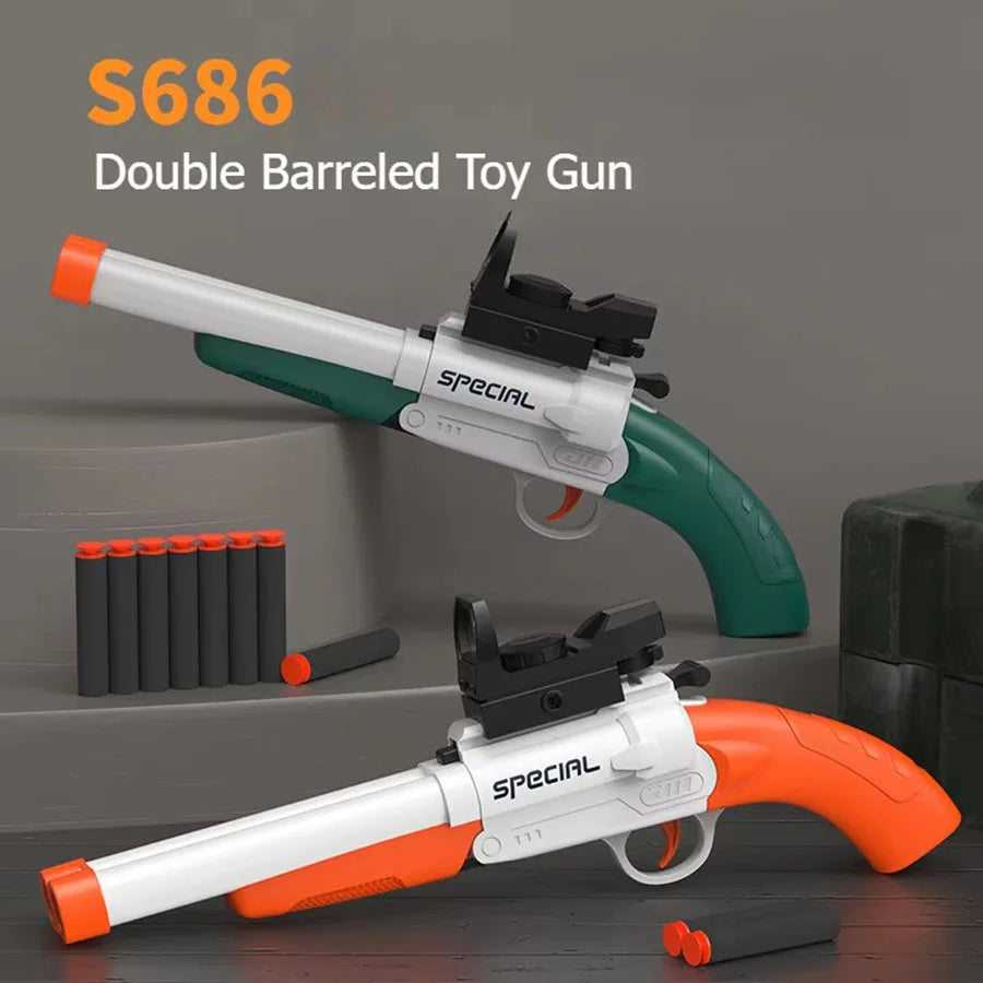 Pistolas de juguete de bala blanda Manual S686 de doble cañón, dardos de espuma, modelo de disparo seguro de plástico, juguetes para niños, juegos para niños