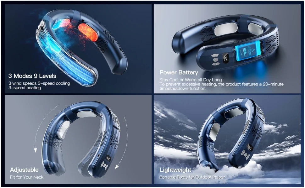 Ventilador de cuello con aire acondicionado portátil 6000mAh