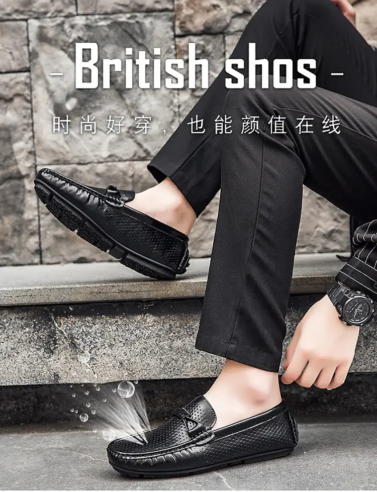 Mocasines de cuero genuino sin cordones para hombre, elaborados a mano
