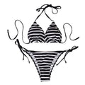 Conjunto de dos piezas de vendaje triangular para mujer, ropa de playa Sexy de verano a rayas en blanco y negro, traje de baño para playa, Bikini de estilo para mujer