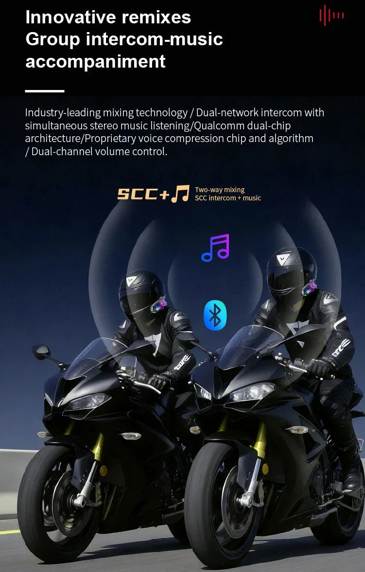 Auriculares Bluetooth para Casco de Motocicleta X3 Pro, Intercomunicador para 2 Motociclistas, 1000M, BT6.0, IPX6, Resistente al Agua, Asistente de Voz, Reducción de Ruido, Radio FM