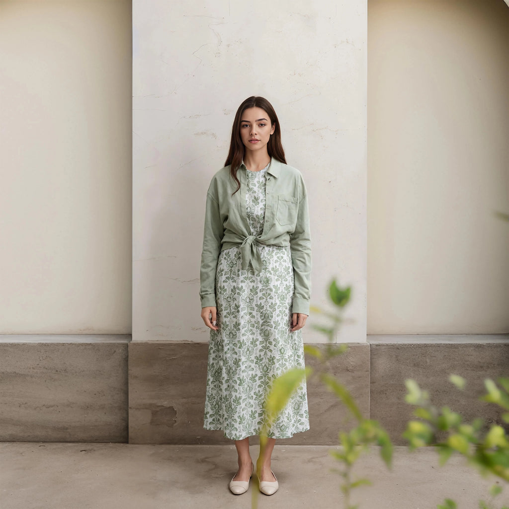 Otoño Invierno Casual mujer Camisa de lino de algodón estampado de moda vestido largo conjunto con blusa de bolsillo elegante señora calle conjunto de 2 piezas