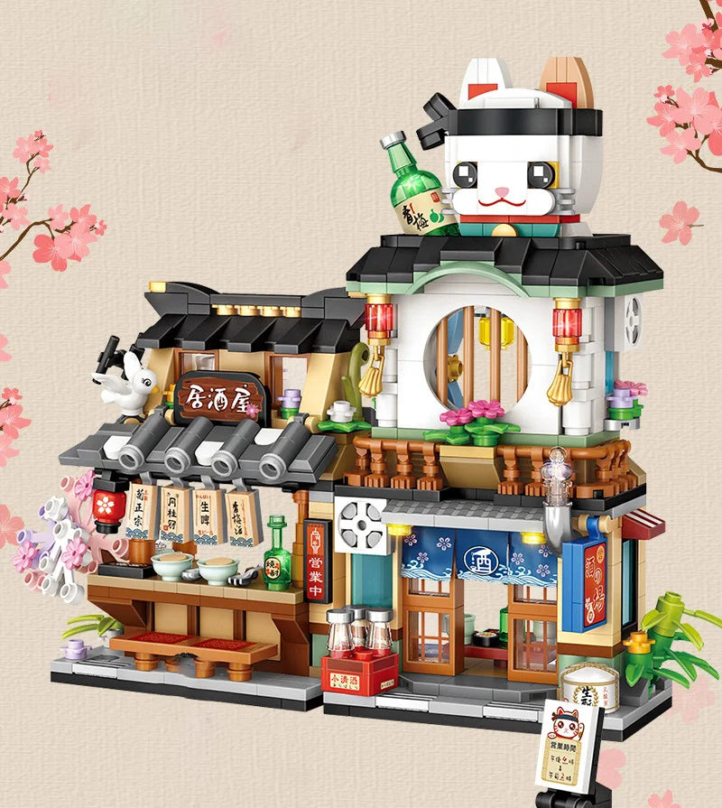 Bloques de Construcción LOZ-1219 Snack Street, Modelo DIY de Tienda de Té con Leche y Takoyaki, Decoración de Escritorio, Regalo Coleccionable para Adultos, Cumpleaños, Festividades