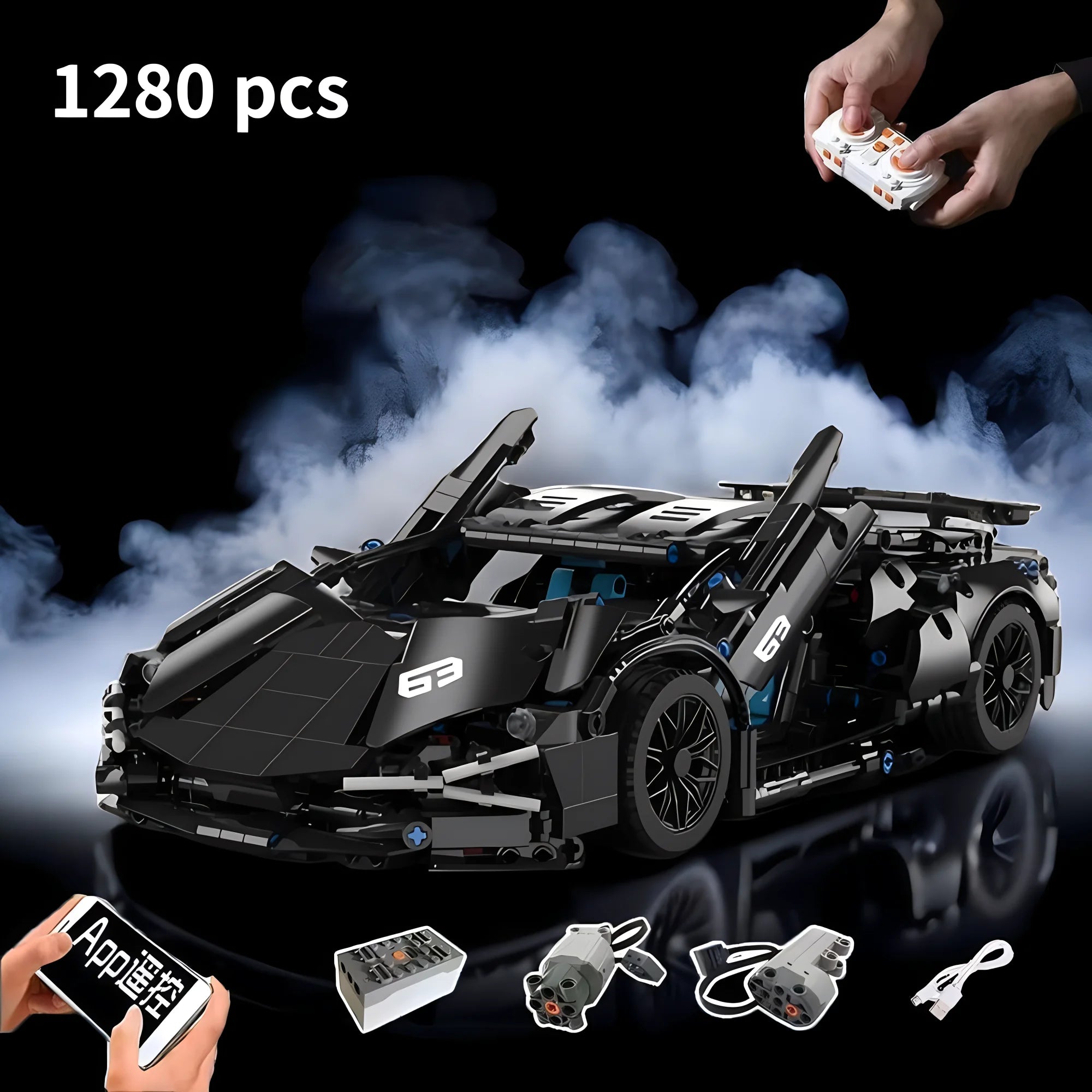 Modelo de coche deportivo de carreras técnico, bloques de construcción técnicos para adultos 1:14, supercoche DIY, rompecabezas de ladrillos, juguetes para niños y adultos, regalo (1280 + granulado)