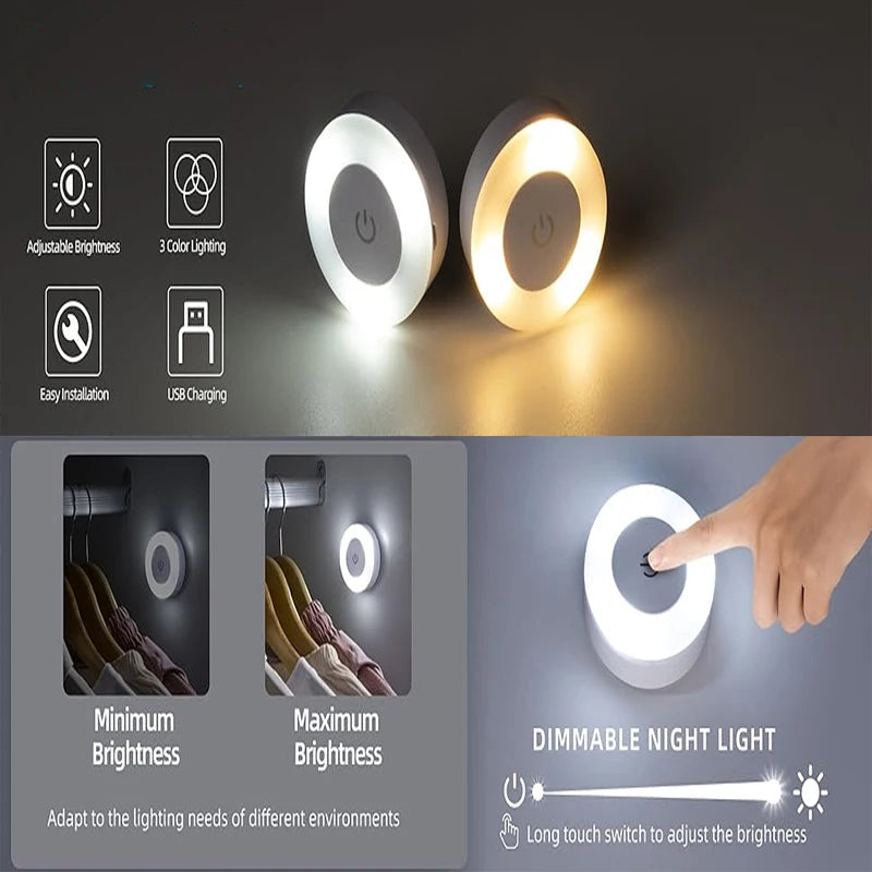 Stick Tap Push Touch Lámpara Lámparas portátiles Luz nocturna LED Batería recargable USB regulable de 3 colores