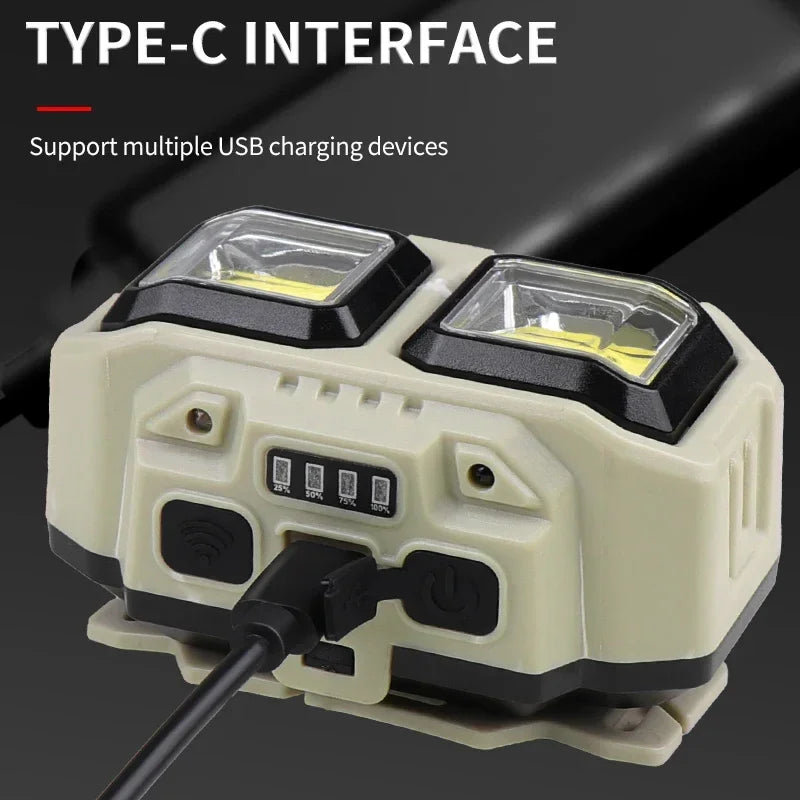 Linterna Frontal LED COB Recargable USB para Camping y Pesca