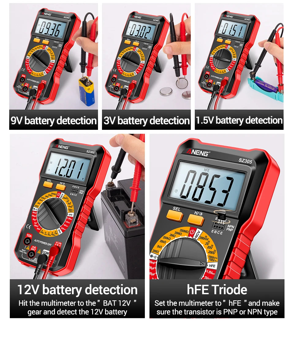 ANENG-multímetro Digital SZ305, condensador amperímetro de voltaje CA/CC profesional, triodo hFE, probador de electricista de inducción de voltaje NCV