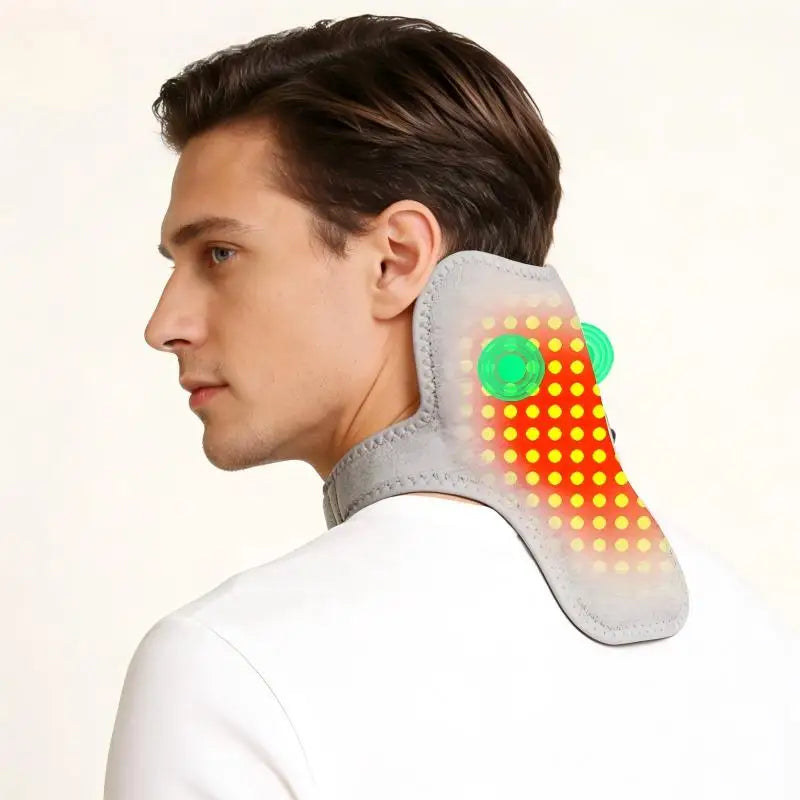 Luz roja calefacción eléctrica soporte para el cuello masajeador de vibración alivia el dolor de columna Cervical fatiga rigidez dragar meridianos