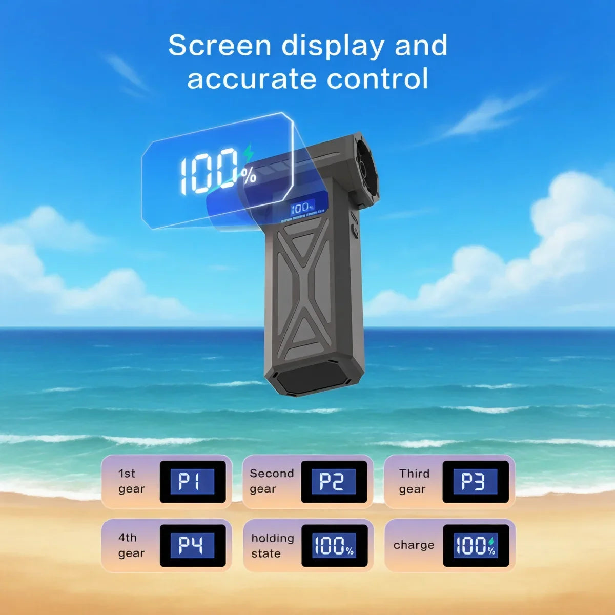 Potente soplador de aire de 110000Rpm, soplador de chorro Turbo ajustable de 4 engranajes con pantalla de batería de luz Led, plumero de aire comprimido inalámbrico