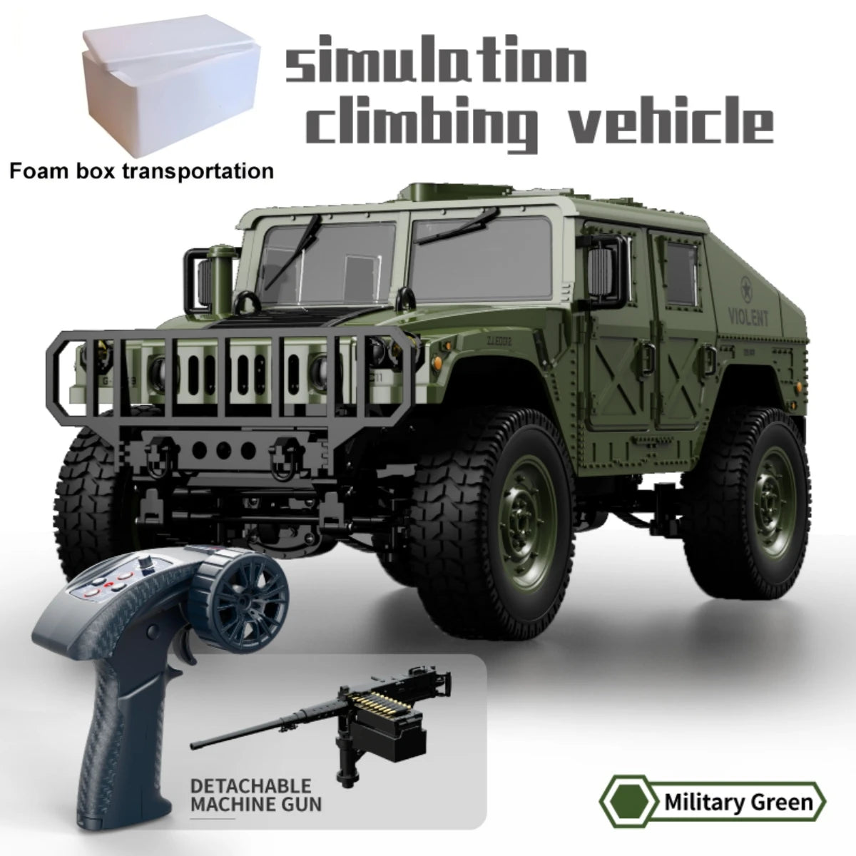 Coche RC Militar Crawler 4WD 2.4G 1:14, Vehículo Todoterreno con Accesorios