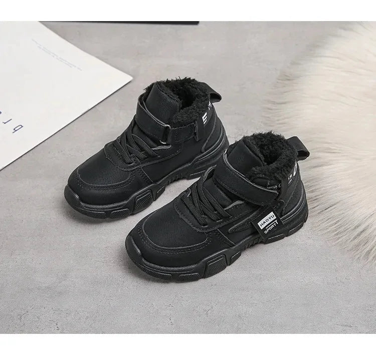 2025 nuevas botas de invierno para niños, además de Cachemira, botas de nieve gruesas y cálidas, botas antideslizantes de moda para niñas, zapatos para estudiantes al aire libre