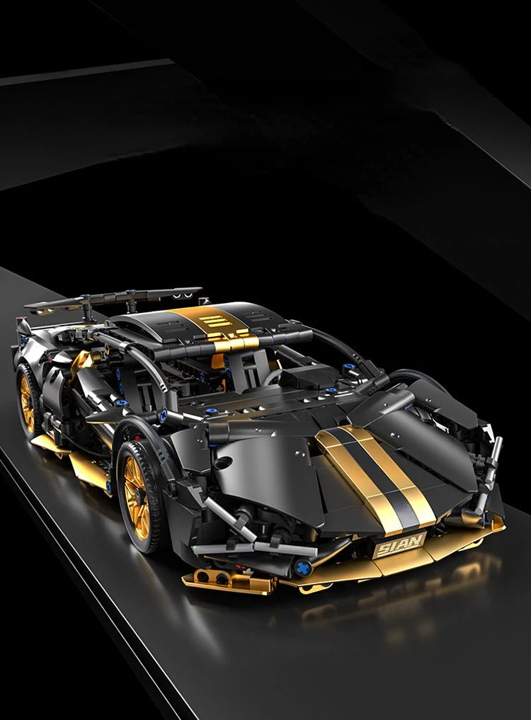 Tecnología 1:14 supercoche negro, bloques de construcción de carreras, coche de ladrillo ensamblado, juguete para regalo para niños, regalo de cumpleaños