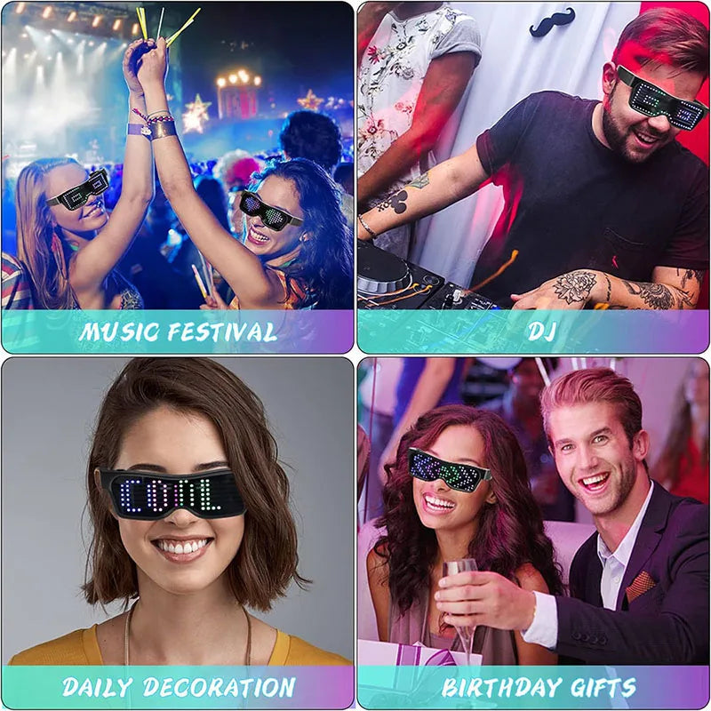 Gafas LED, Control por aplicación Bluetooth Pantalla LED Gafas inteligentes Gafas funky DIY recargables por USB para fiesta, club, DJ, Halloween