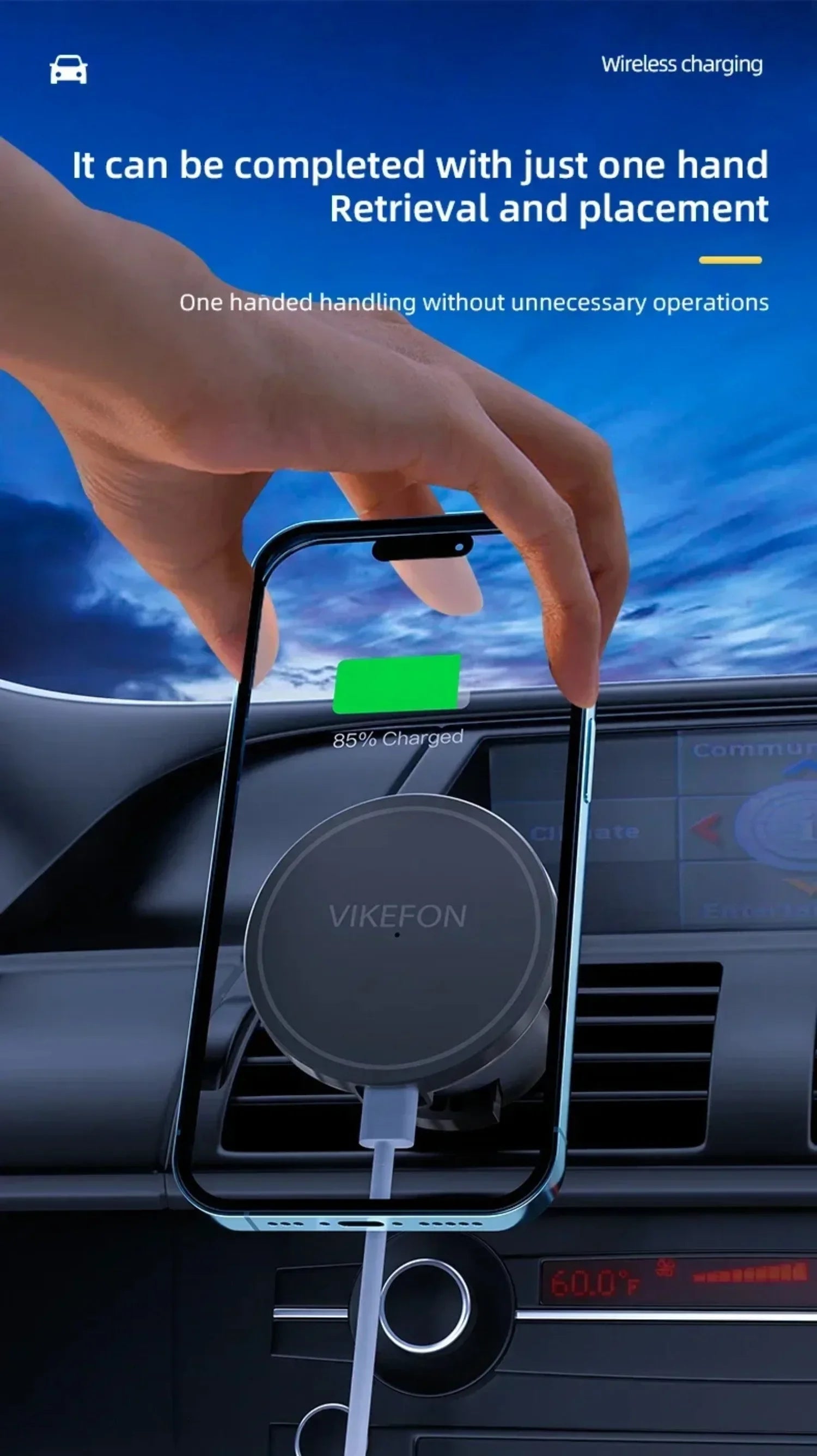 Soporte Magnético para Coche con Carga Inalámbrica Rápida de 15W, Rotación de 360° para iPhone 12 13 14 15 16 17 Pro Max