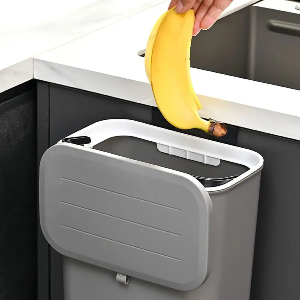 Cubo de basura colgante de 10 L con tapa para cocina y baño