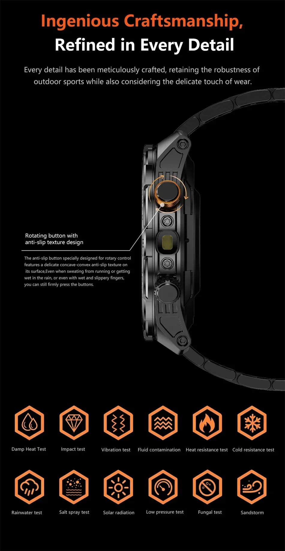Reloj Inteligente Militar 1200mAh Brújula