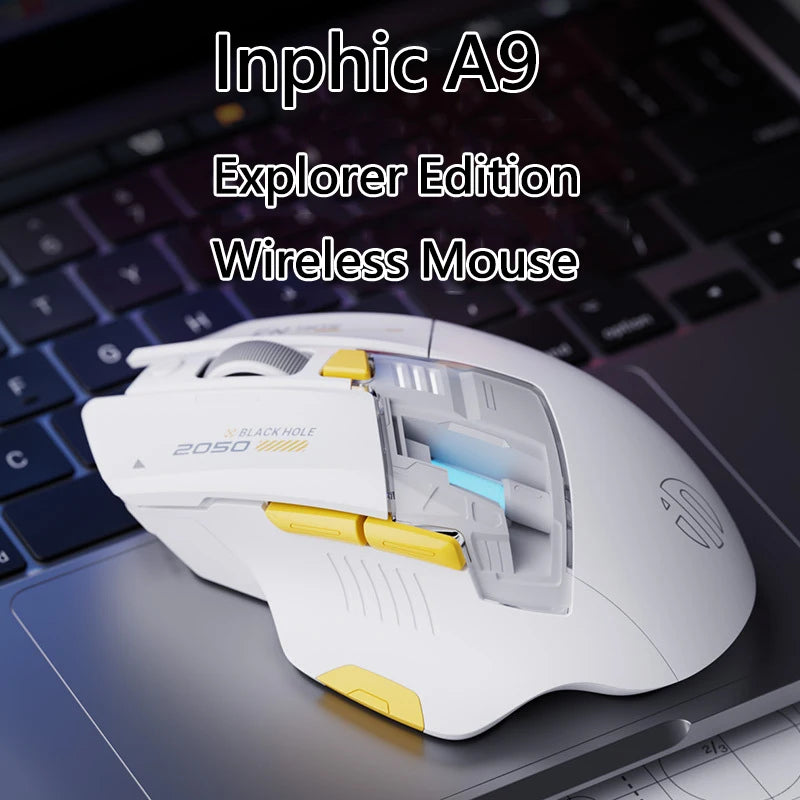 Ratón inalámbrico para juegos Inphic A9 Explorer V2 con indicador de nivel de batería de 500mA, ergonómico, Bluetooth, para oficina, PC y portátil.