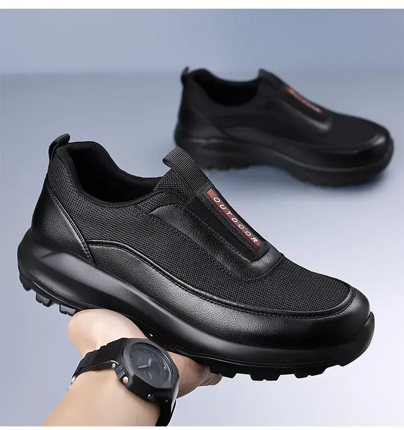 Mocasines casuales de cuero para hombre con suela gruesa antideslizante