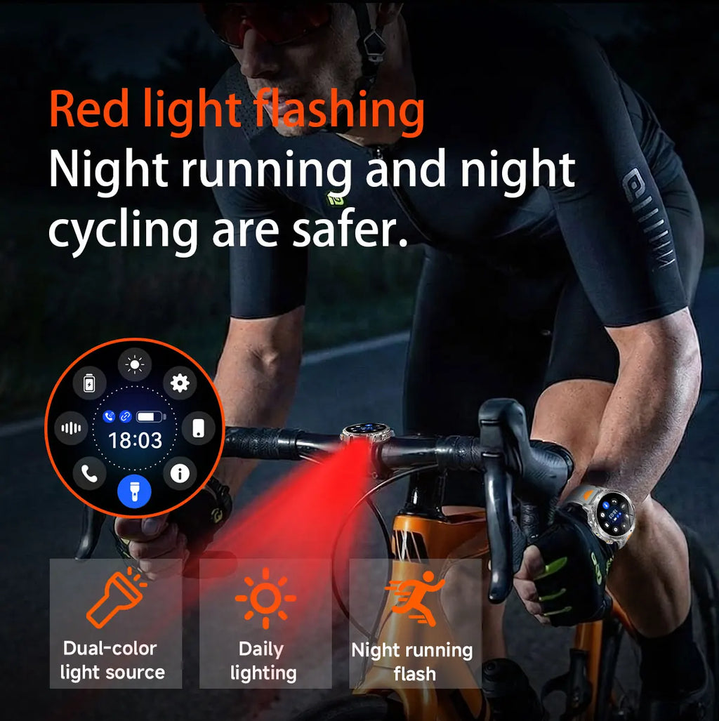 Reloj Inteligente para Senderismo y Camping al Aire Libre, Batería de 1400 mAh, Resistente al Agua IP69K, Linterna LED, Llamadas Bluetooth, Voz AI, 120 Deportes, Reloj para Hombre