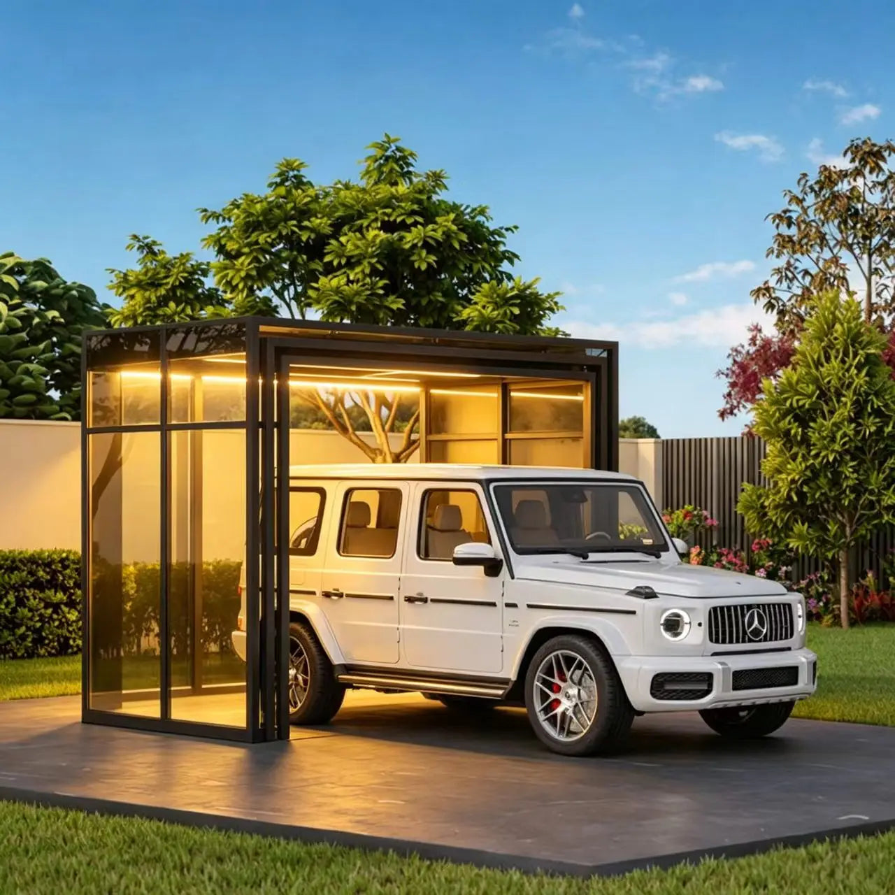 Toldo Retráctil Eléctrico Plegable de Aluminio, Techo Inteligente Automático para Garaje, Cochera, Hotel, Villa Residencial