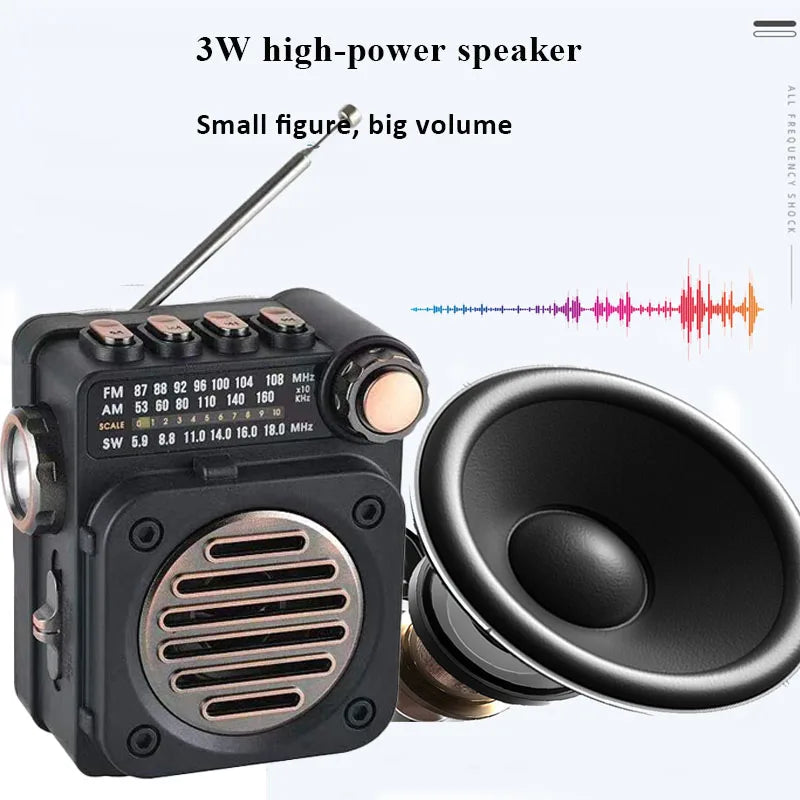 Radio portátil FM/AM/SW con Bluetooth y linterna LED