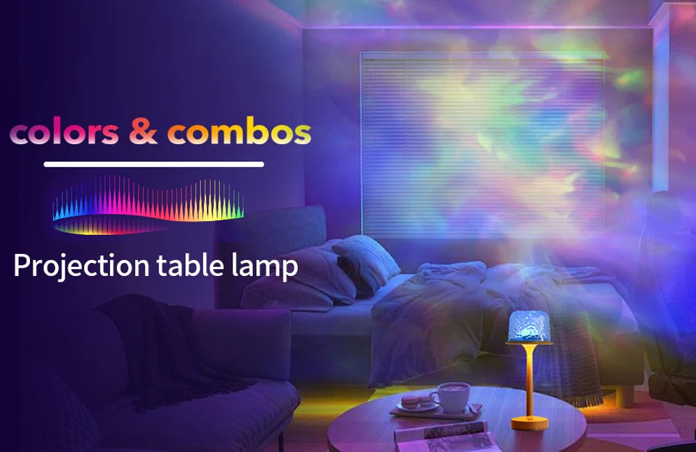 Lámpara de proyección Lámpara de mesa ondulada de agua de pie alto Proyector LED Aurora con control remoto Regalo romántico e interesante para interiores