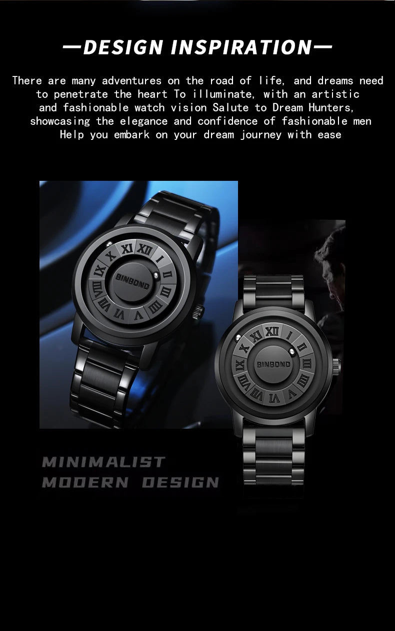 Reloj de Cuarzo BINBOND para Hombre, Acero Inoxidable, Resistente al Agua