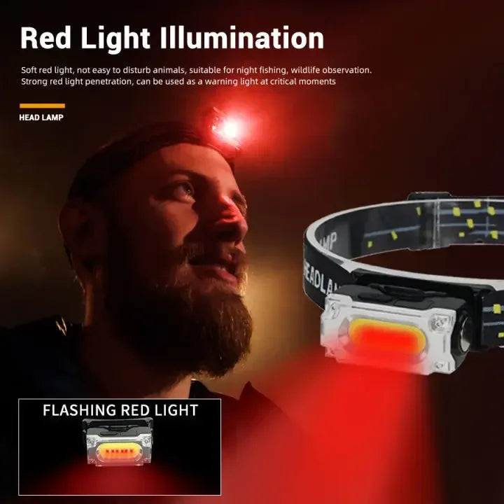 Linterna Frontal LED COB Recargable USB para Camping y Pesca