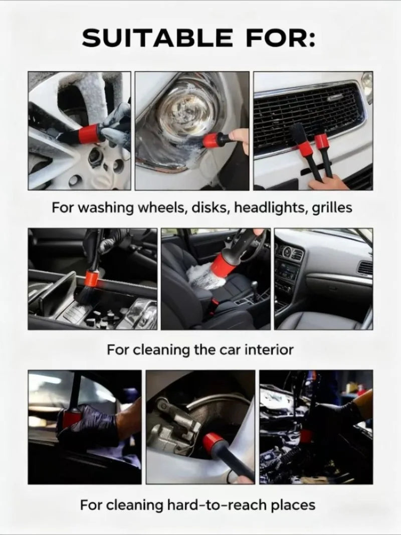 Juego de cepillos para detalles de coches, cepillo de limpieza multifunción de fibra Premium para limpiar ruedas, Kit de lavado de salidas de aire interiores del motor, 6 uds.
