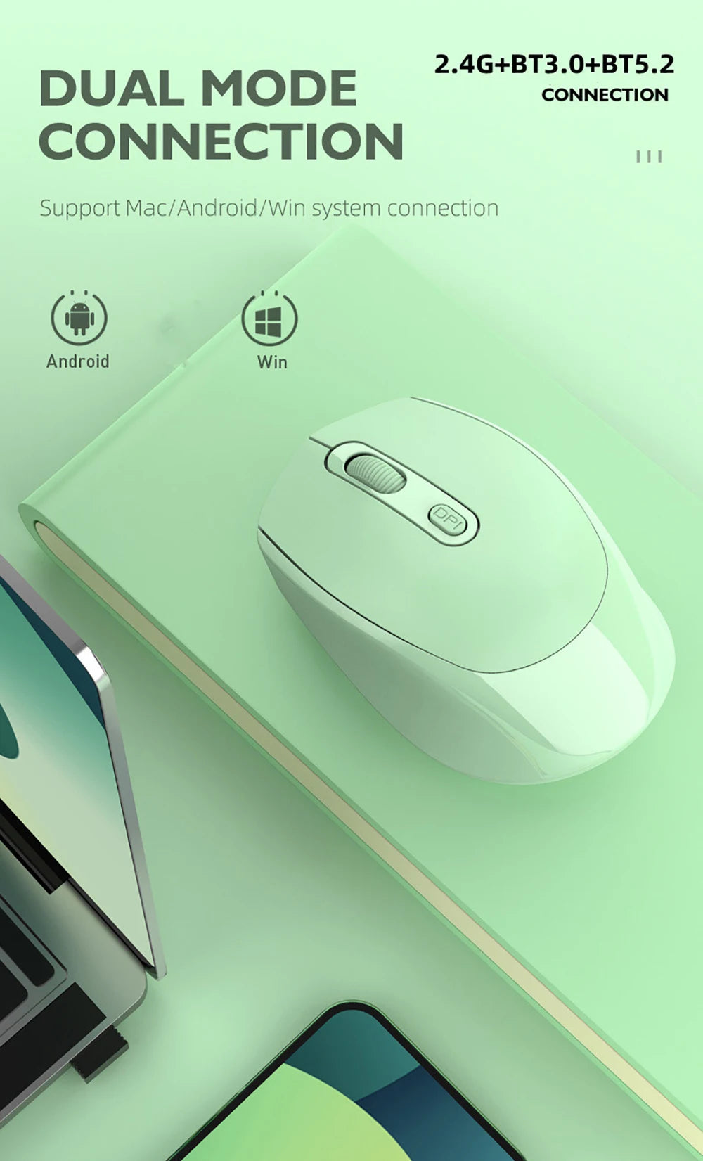 Ratón silencioso inalámbrico adecuado para juegos Esports de oficina de negocios Bluetooth 5,2 2,4G ratones de modo Dual ratón ergonómico recargable