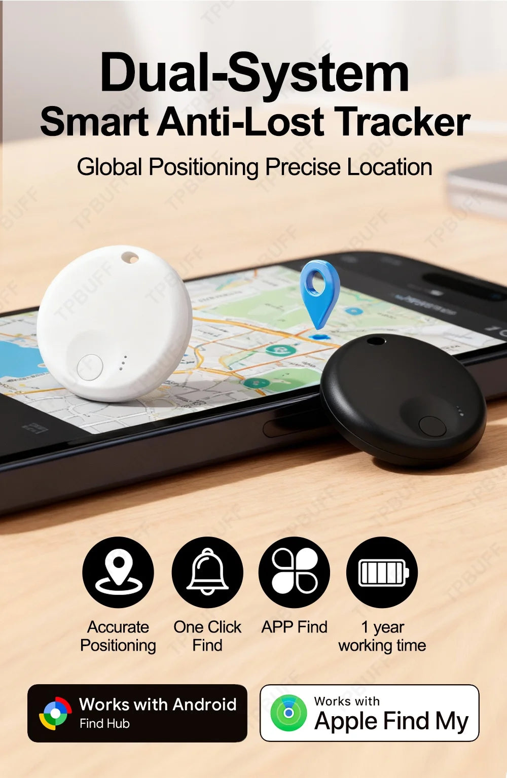 Localizador GPS de Doble Sistema Google y Apple, Rastreador de Ubicación Google Find My, Mini Dispositivo GPS para Motocicleta, Etiqueta Bluetooth Inalámbrica