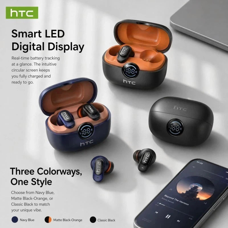 Auriculares HTC NE79 con Traducción en Tiempo Real, Bluetooth, Música HiFi, Llamadas HD, Reducción de Ruido, Auriculares Inalámbricos con Pantalla LED y Micrófono