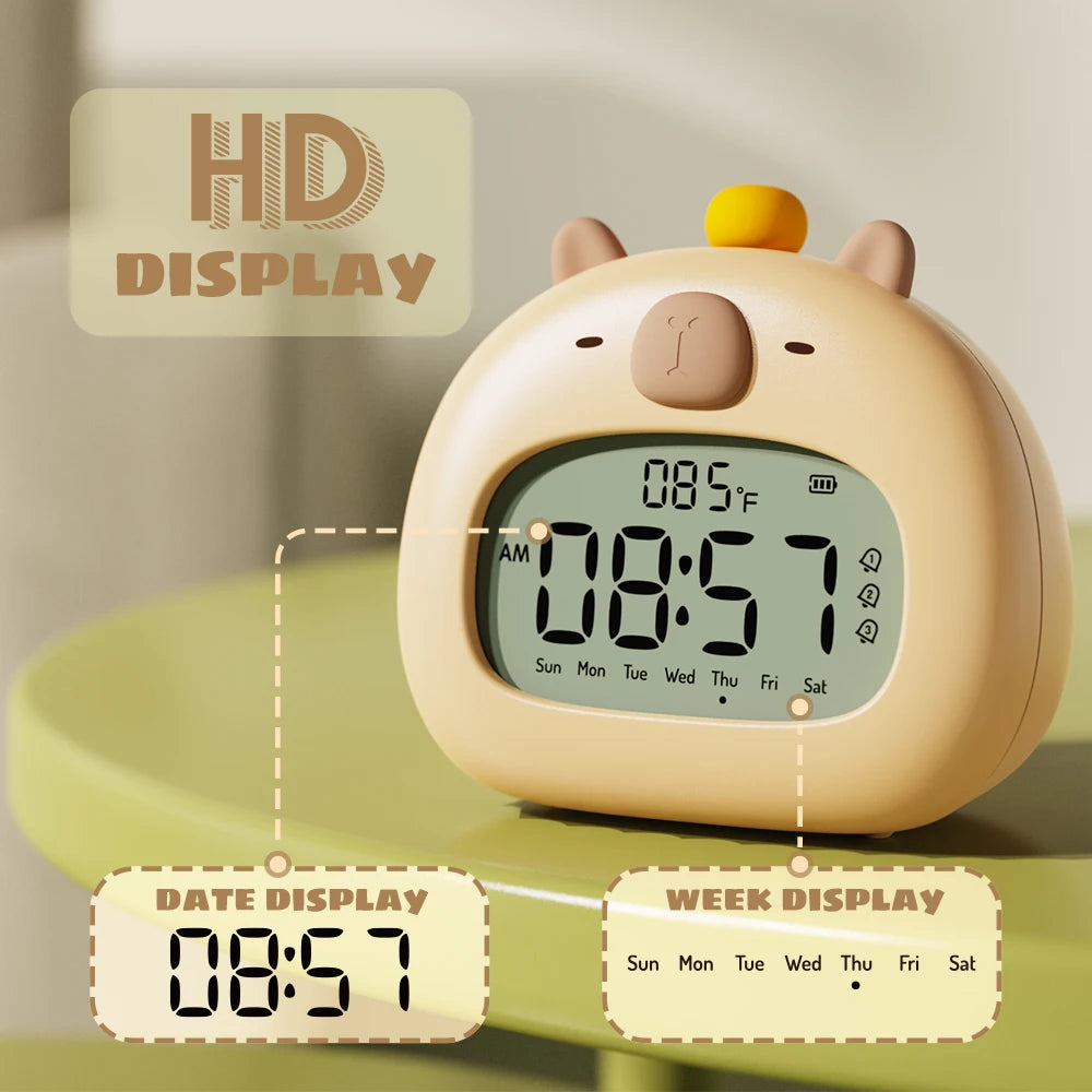 Luz Nocturna LED Capibara con Reloj Despertador USB