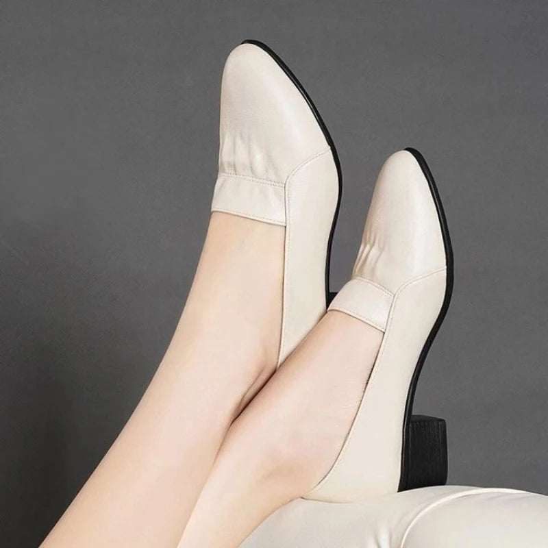 Zapatos de Trabajo para Mujer: Mocasines Ligeros y Transpirables con Tacón Cuadrado, Calzado de Oficina de PU Suave, Ideal para Uso Diario y Desplazamientos