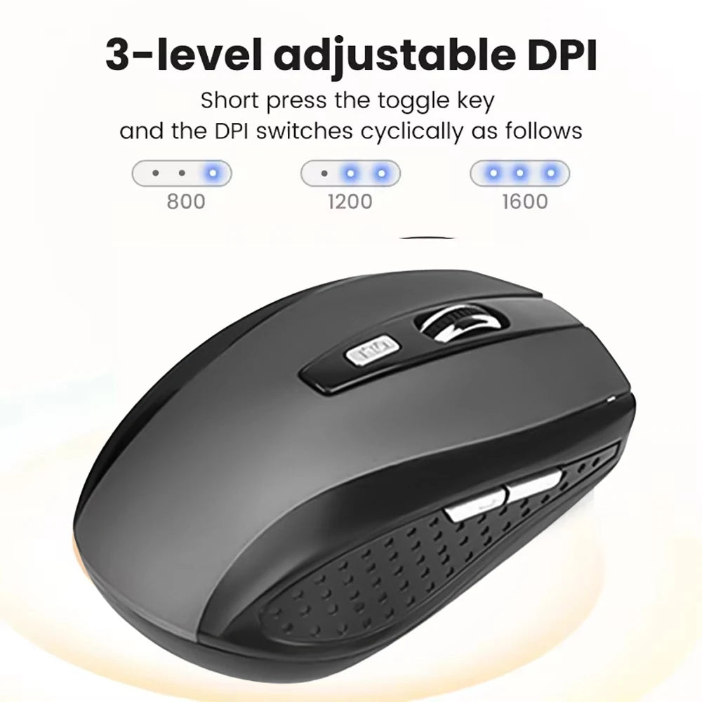 Ratón inalámbrico de 2,4G, ratón para juegos de 6 teclas, ratón silencioso ergonómico, ratón óptico de oficina de 1600DPI para PC, portátil, MacBook y Windows