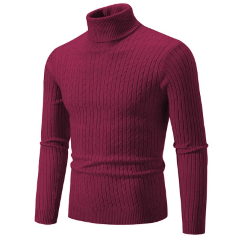 Nuevo suéter de cuello alto para hombre, jersey de Color sólido, tejido cálido, informal, sudadera de cuello alto, Tops de lana para hombre para invierno al aire libre