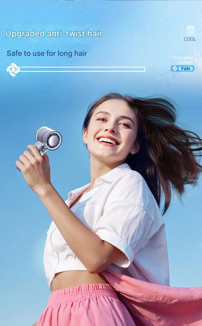 Ventilador de mano de alta velocidad, carga USB, pantalla digital inteligente, refrigeración, mecha transparente, ventilador pequeño turbo para exteriores