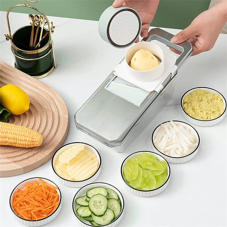 LMETJMA 6 en 1 rebanador de verduras mandolina rebanador de verduras con 6 cuchillas intercambiables rebanador de verduras triturador de juliana JT105